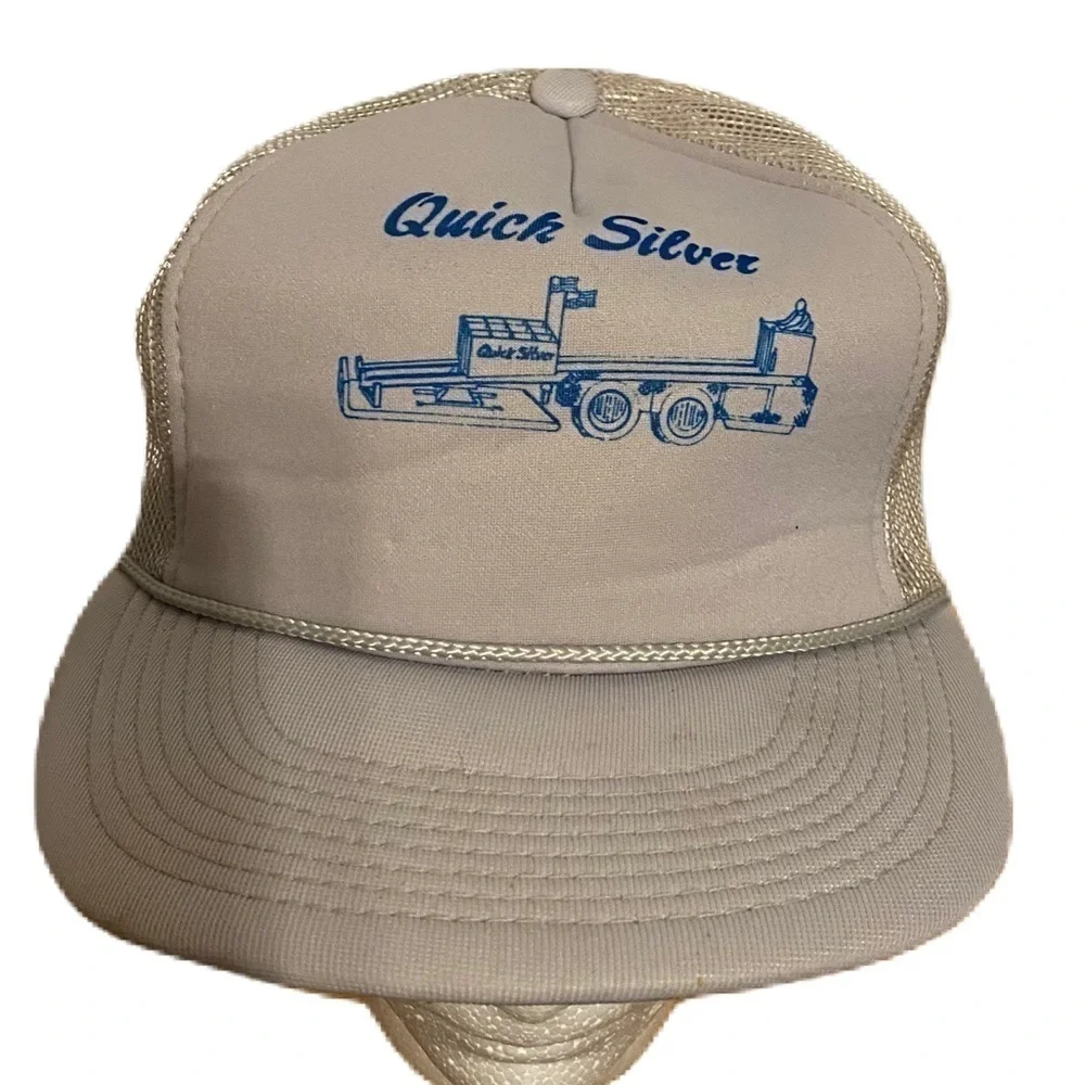Vintage Quick Silver Motor Oil Hanes Gray Snap Back Hat Mesh Cap Trucker 80s 90s